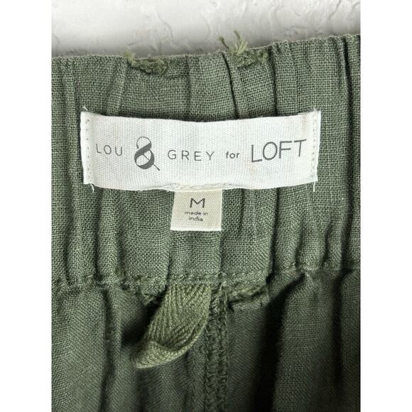 Lou & Grey LOFT Shorts Women's Medium Green Linen Belted Shorts Pockets Beachy - Picture 8 of 11